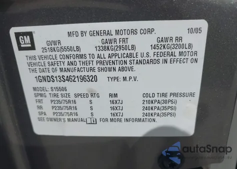 2006 Chevrolet Trailblazer Ls from USA, damaged, VIN 1GNDS13S462196320